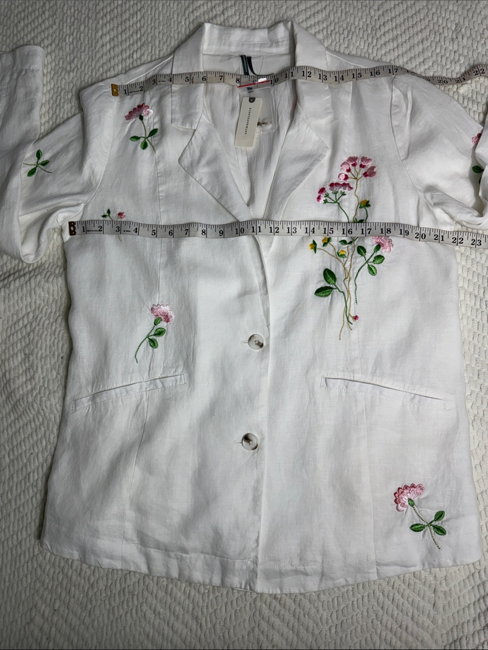 ANTHROPOLOGIE EMBROIDERED LINEN BLAZER WHITE SIZE L NWT - Picture 15 of 17